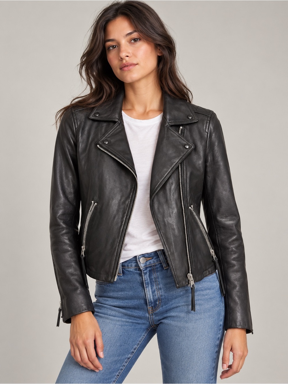 AllSaints Black Leather Moto Biker Jacket – US 2 / UK 6